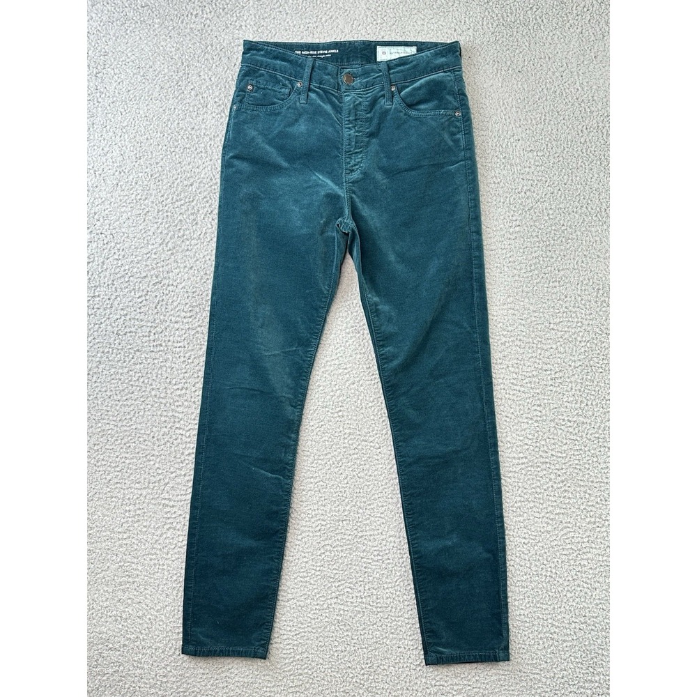 AG x Anthropologie High-Rise Stevie Ankle Pants Womens 26R Green Velour